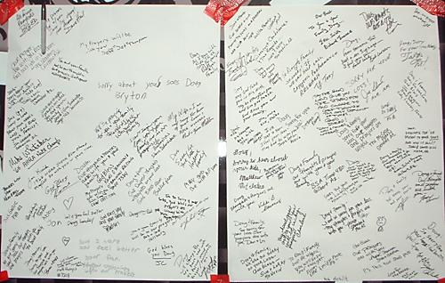 White board dedicated to Doug Herbert and his family.